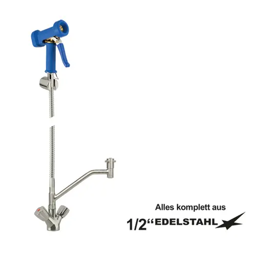 Ausverkauf Mehrzweck-Reinigungsset 1/2" Zweigriffmischer Edelstahl druckfest Schlauchlänge 800 mm